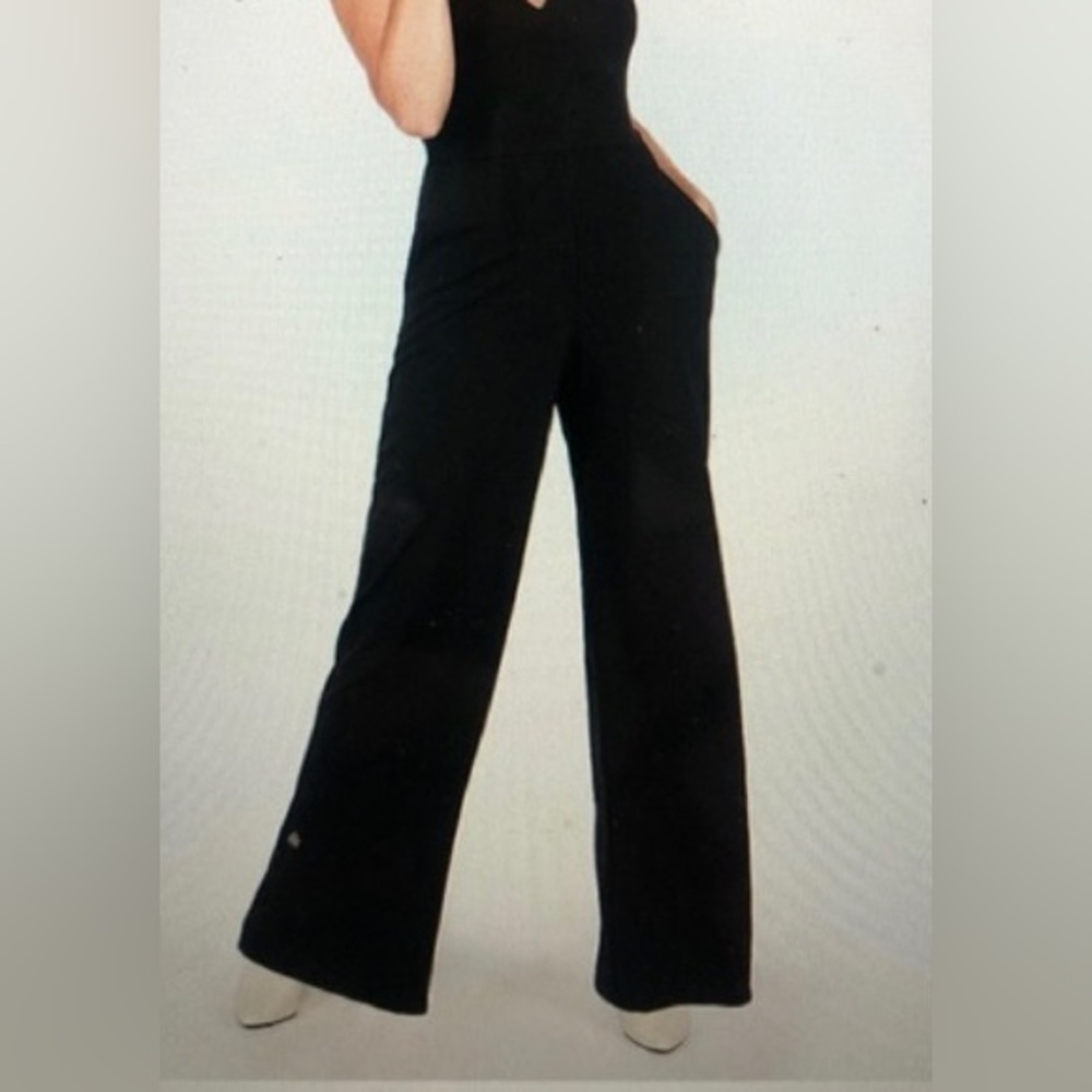 ✨⚡️💥Express Womens Career Black Crew Bow Sleeveless Wide Leg Jumpsuit